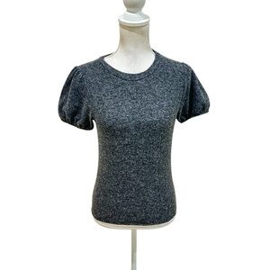 Zara charcoal Gray Puff Sleeve Fitted knit top raw edge size small